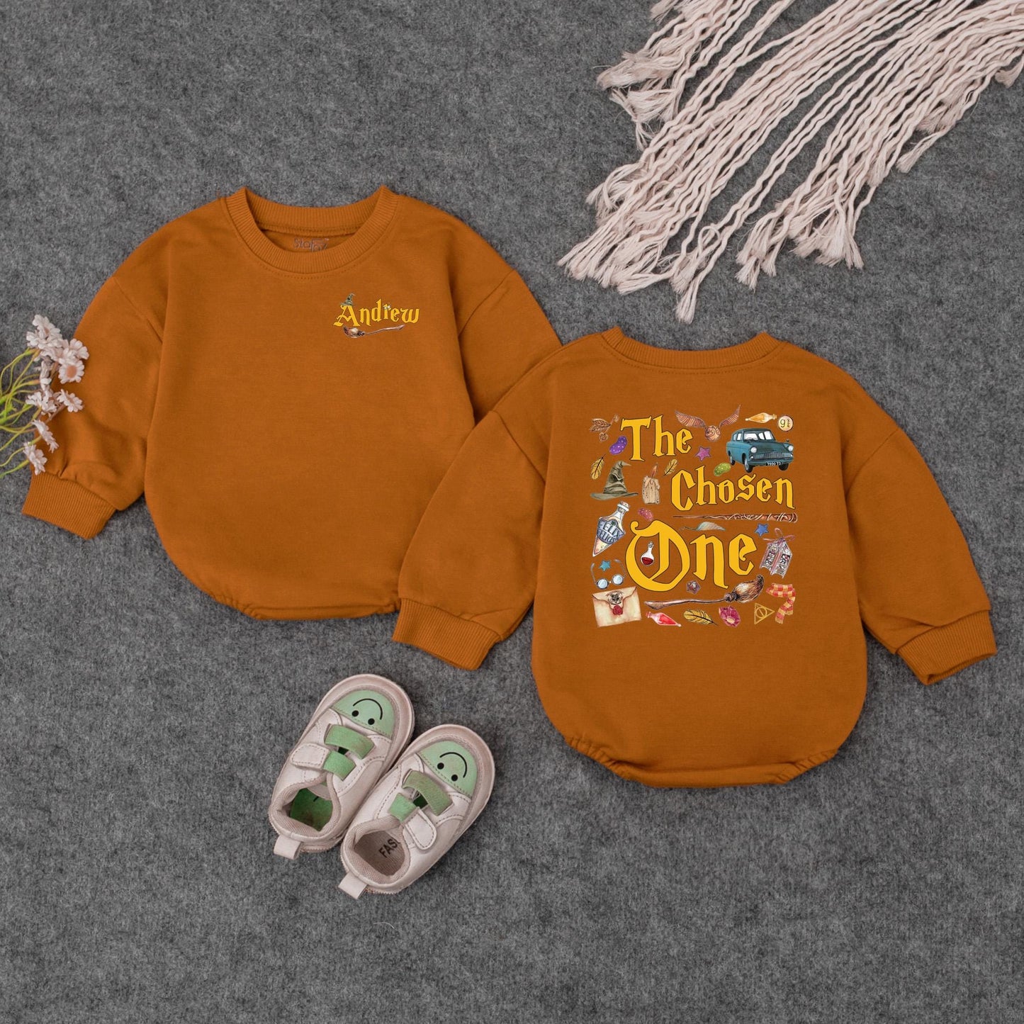 Custom The Chosen One Birthday Baby Romper Magic 1st Birthday Bodysuit Wizard Camping Party Outfit