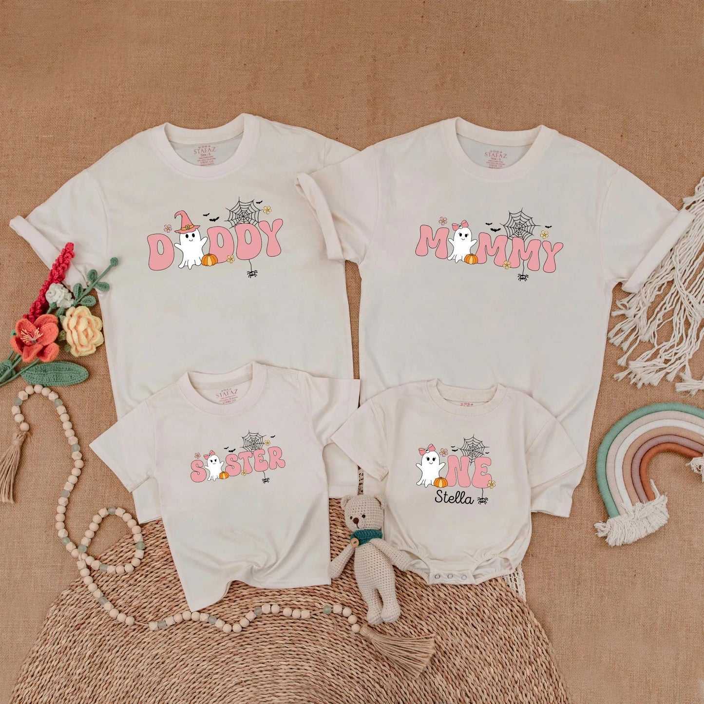 Spooky One Birthday Girl Ghost Family Matching Shirt Retro Halloween Outfit Mommy and Me Boo Day Gift