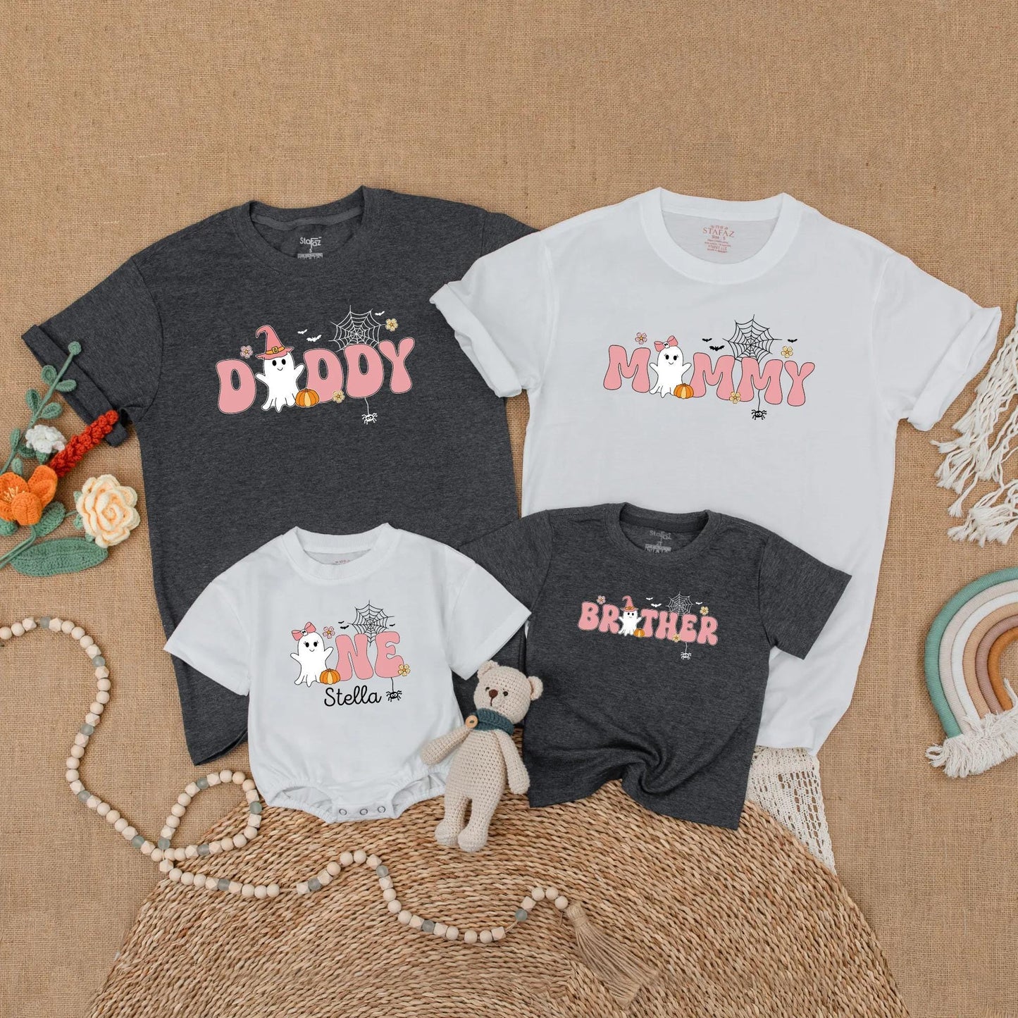 Spooky One Birthday Girl Ghost Family Matching Shirt Retro Halloween Outfit Mommy and Me Boo Day Gift