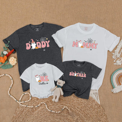 Spooky One Birthday Girl Ghost Family Matching Shirt Retro Halloween Outfit Mommy and Me Boo Day Gift