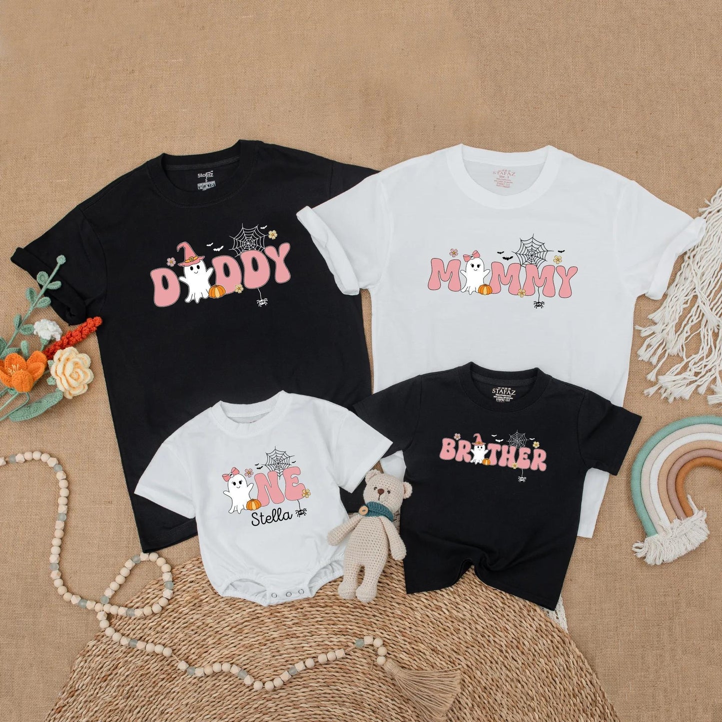 Spooky One Birthday Girl Ghost Family Matching Shirt Retro Halloween Outfit Mommy and Me Boo Day Gift