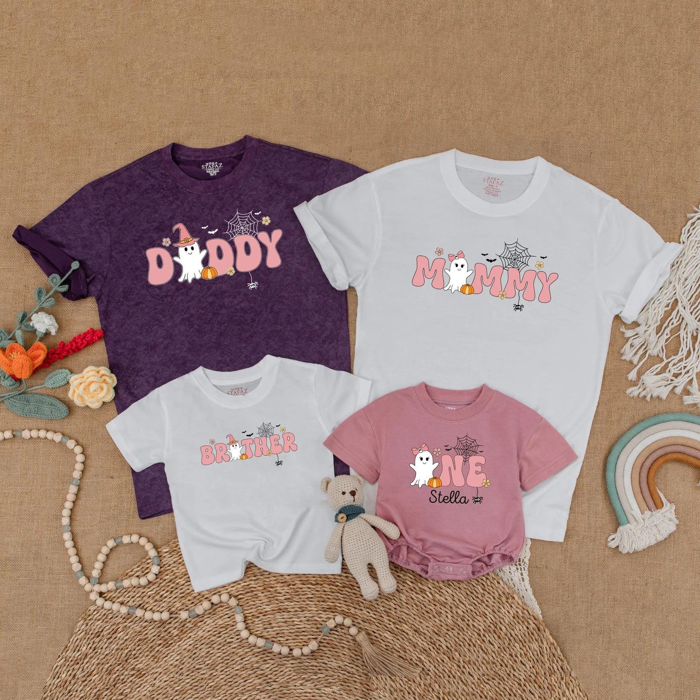 Spooky One Birthday Girl Ghost Family Matching Shirt Retro Halloween Outfit Mommy and Me Boo Day Gift