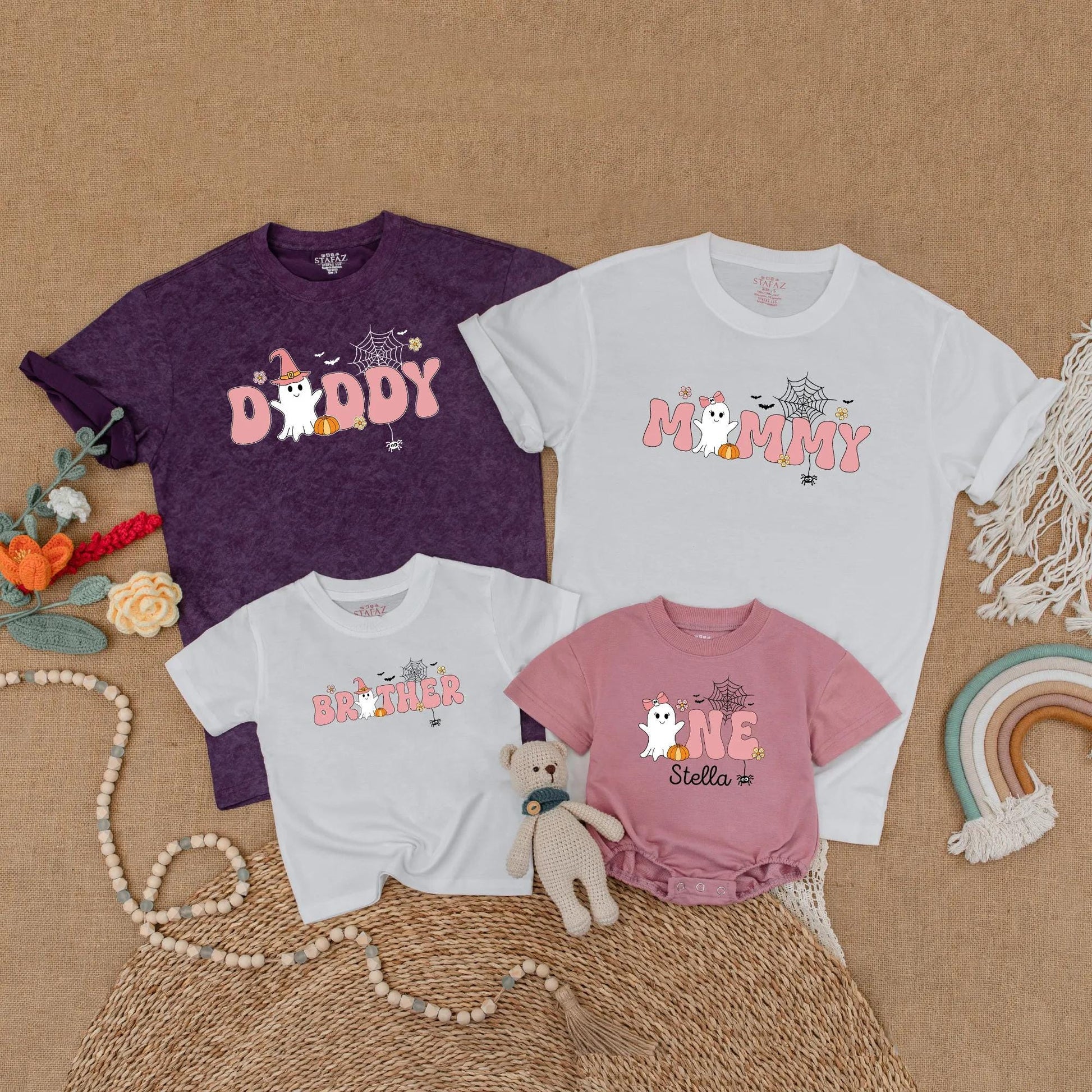 Spooky One Birthday Girl Ghost Family Matching Shirt Retro Halloween Outfit Mommy and Me Boo Day Gift