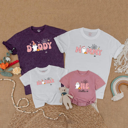 Spooky One Birthday Girl Ghost Family Matching Shirt Retro Halloween Outfit Mommy and Me Boo Day Gift