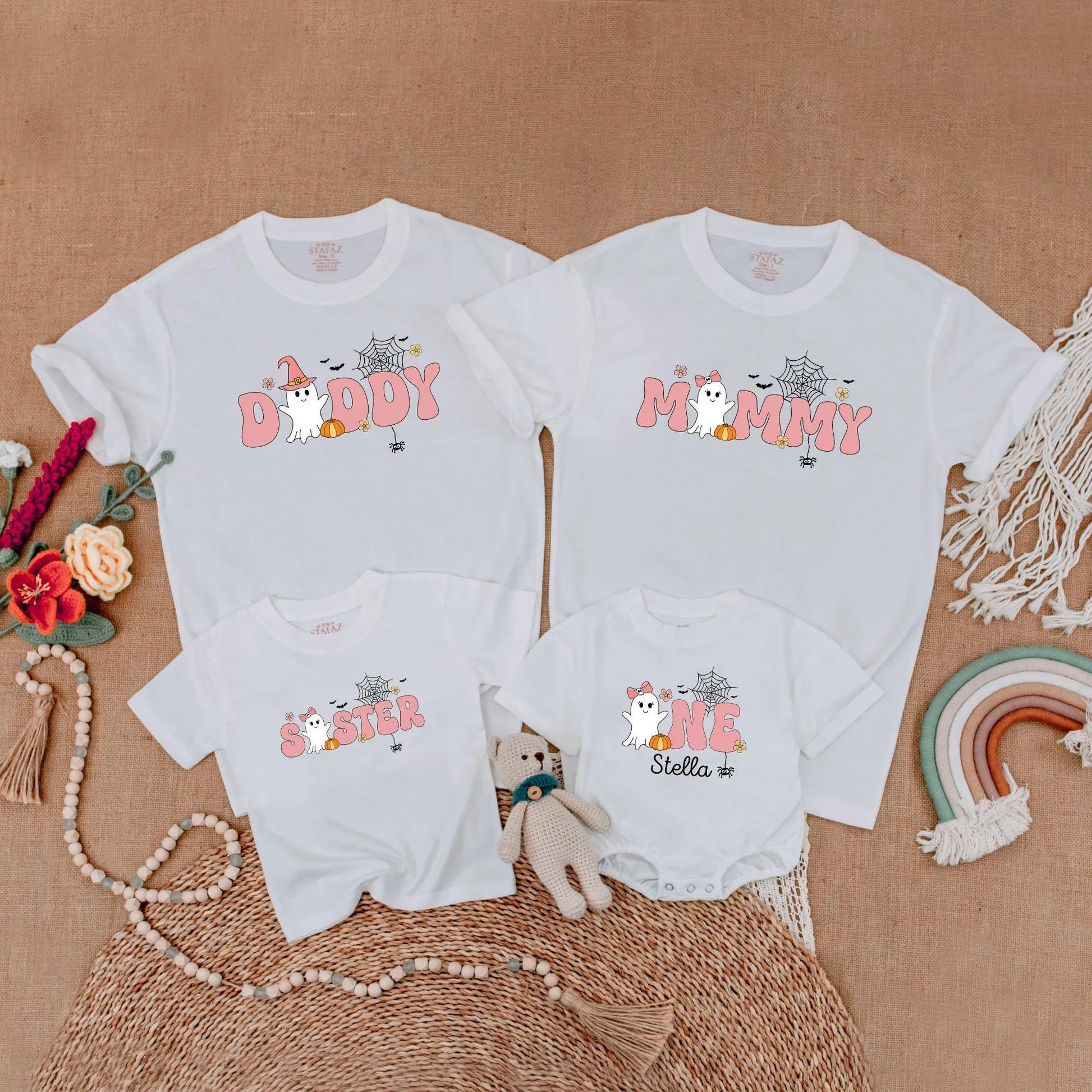 Spooky One Birthday Girl Ghost Family Matching Shirt Retro Halloween Outfit Mommy and Me Boo Day Gift