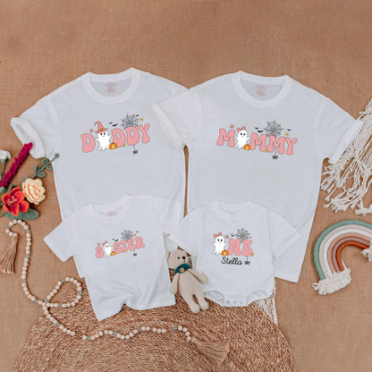 Spooky One Birthday Girl Ghost Family Matching Shirt Retro Halloween Outfit Mommy and Me Boo Day Gift
