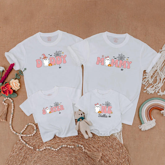 Spooky One Birthday Girl Ghost Family Matching Shirt Retro Halloween Outfit Mommy and Me Boo Day Gift