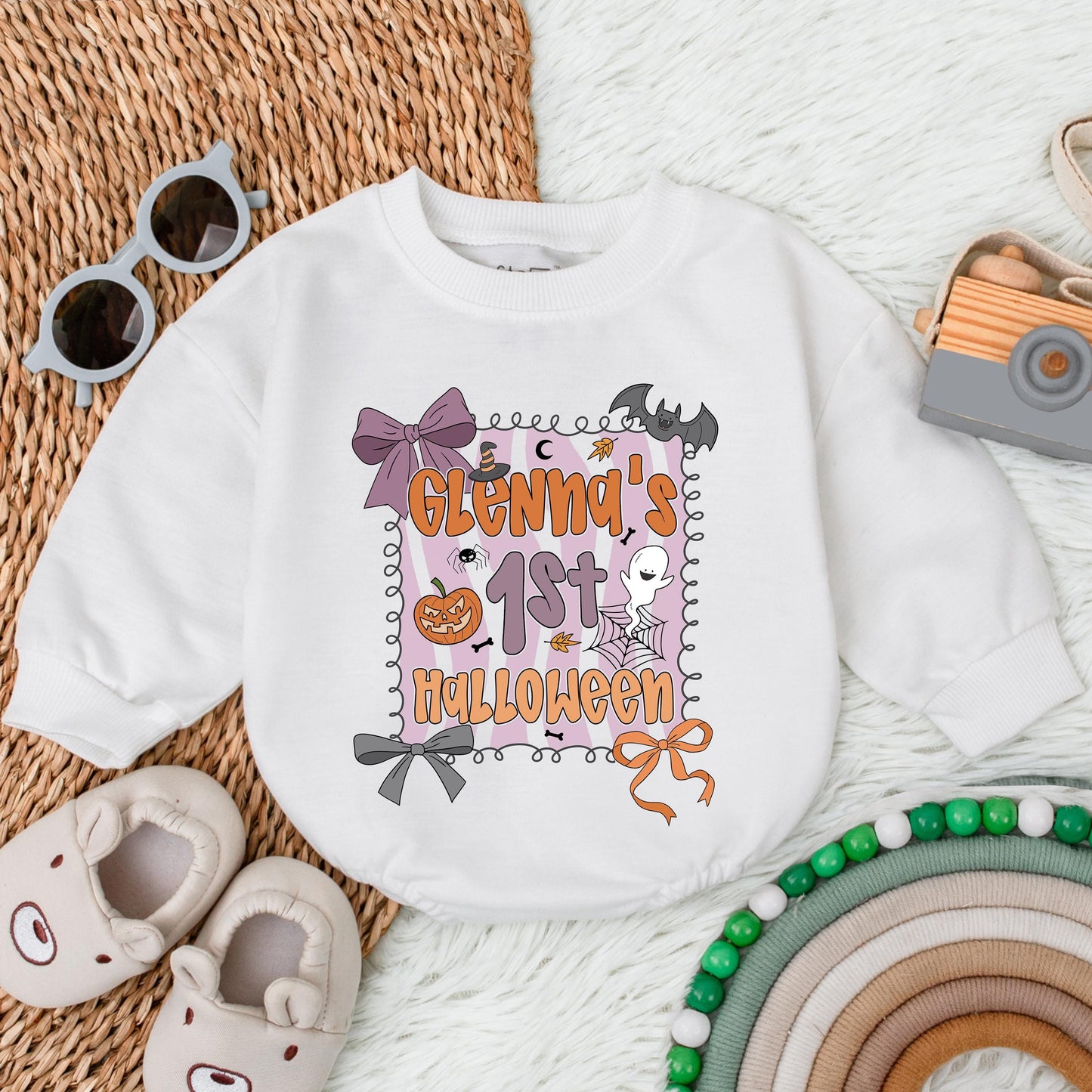 Spooky Vibes Baby Bubble Romper for Halloween Infant Girl Outfit, Fall Clothes, Custom First Halloween Gift, Toddler Spooky Season