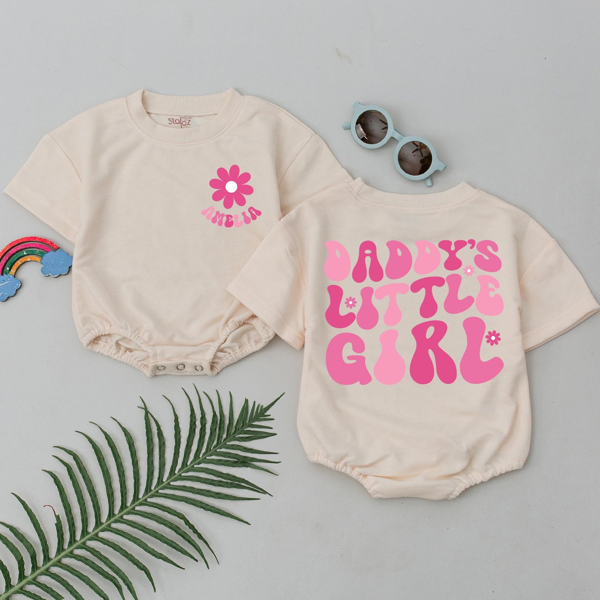 Daddy's Little Girl Baby Romper with Floral Design, Pink "Amelia" Bodysuit, Father's Day Gift from Daughter, Infant Girl Outfit