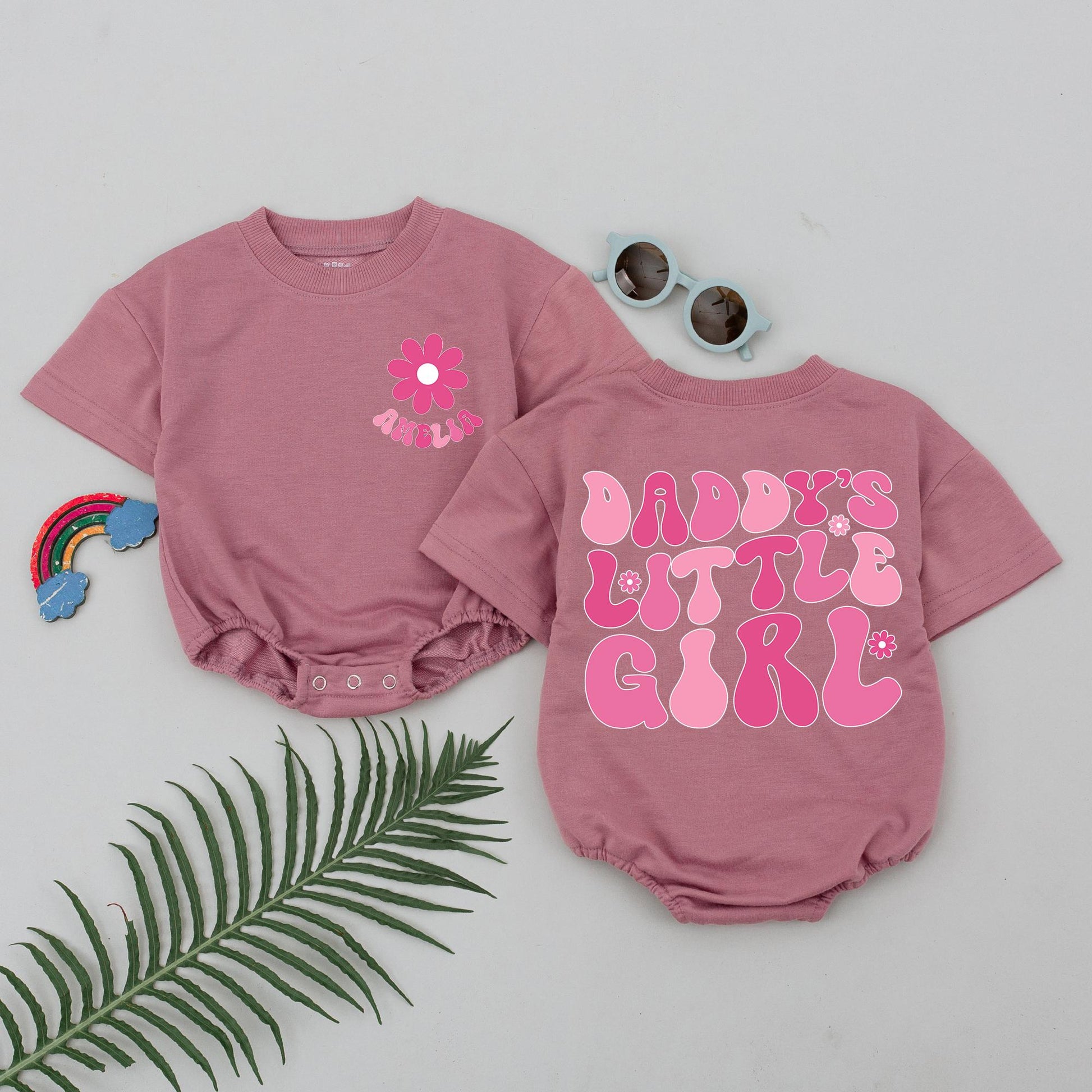 Daddy's Little Girl Baby Romper with Floral Design, Pink "Amelia" Bodysuit, Father's Day Gift from Daughter, Infant Girl Outfit