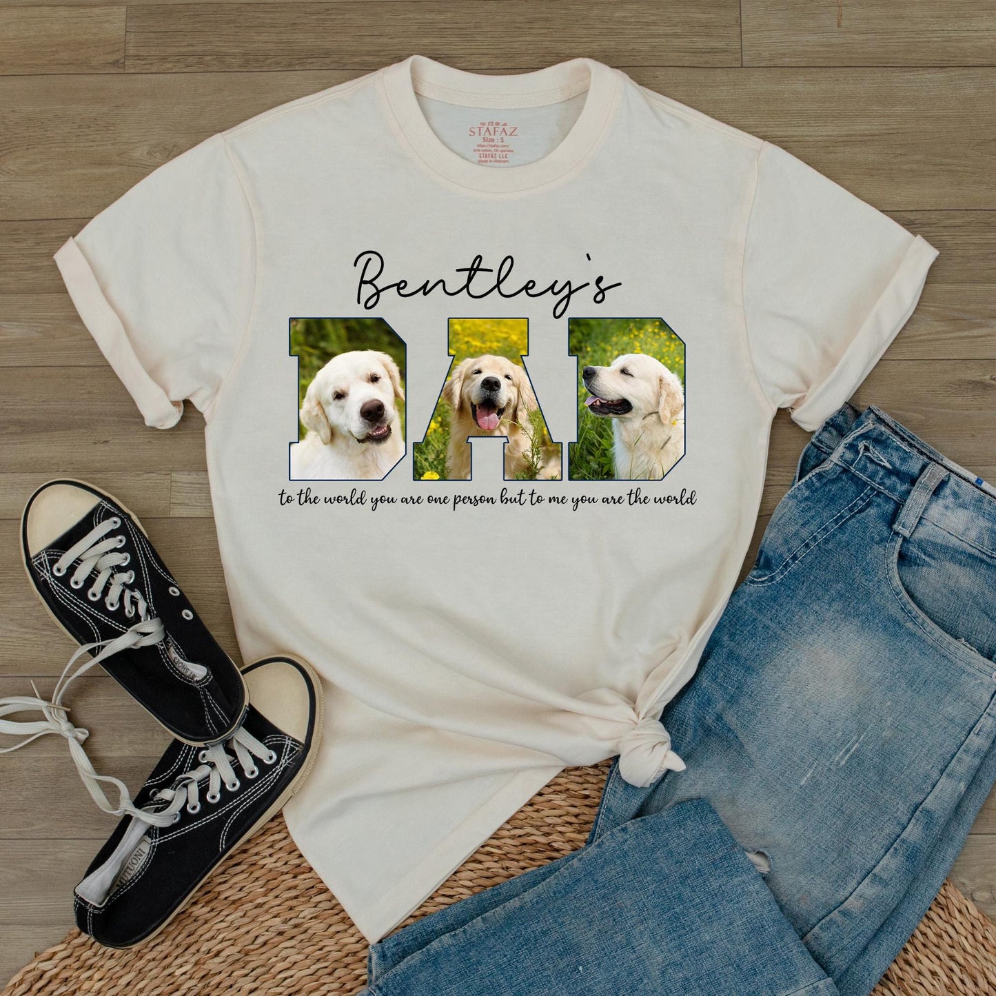Custom Dog Dad Photo T-Shirt with Pet Names, Unique Fathers Day Gift for Best Dog Dad Lovers, Cool Comfortable Daddy Tee