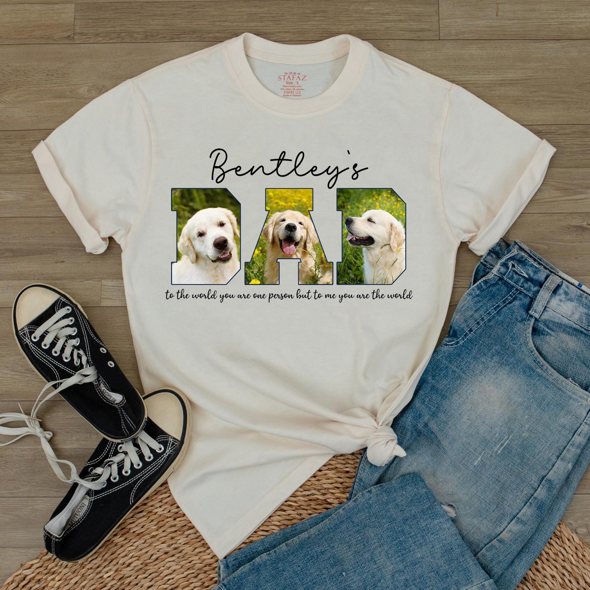 Custom Dog Dad Photo T-Shirt with Pet Names, Unique Fathers Day Gift for Best Dog Dad Lovers, Cool Comfortable Daddy Tee