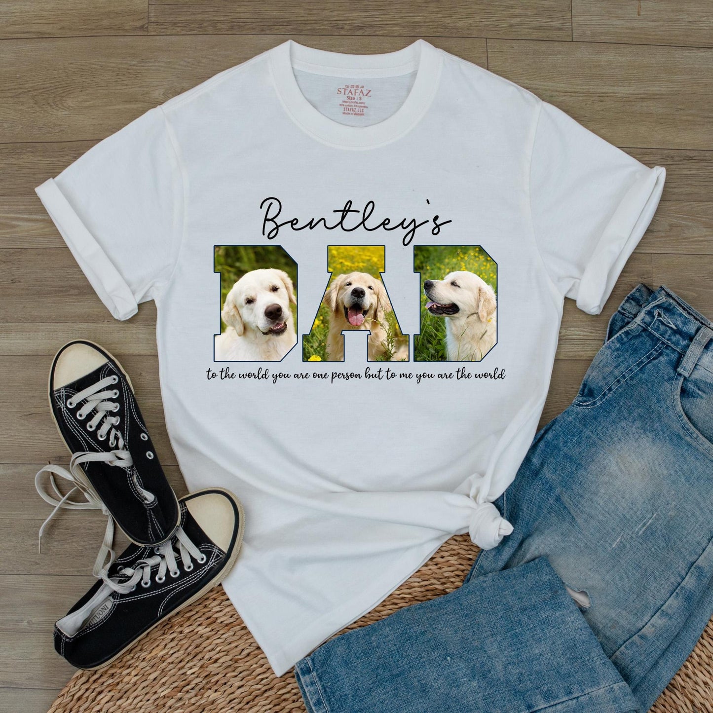 Custom Dog Dad Photo T-Shirt with Pet Names, Unique Fathers Day Gift for Best Dog Dad Lovers, Cool Comfortable Daddy Tee