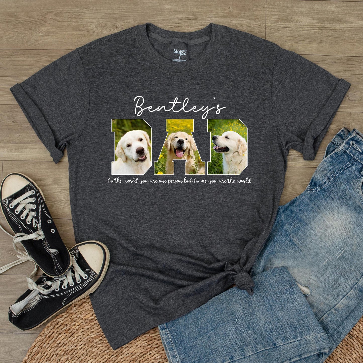 Custom Dog Dad Photo T-Shirt with Pet Names, Unique Fathers Day Gift for Best Dog Dad Lovers, Cool Comfortable Daddy Tee
