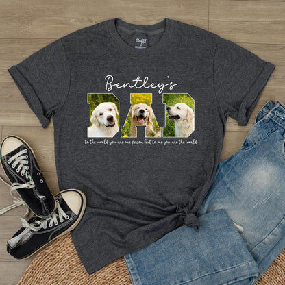 Custom Dog Dad Photo T-Shirt with Pet Names, Unique Fathers Day Gift for Best Dog Dad Lovers, Cool Comfortable Daddy Tee