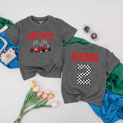 Two Fast Race Car Birthday Boy Shirt Personalized 2nd Birthday Toddler Tee Two Year Old Party Outfit Gift Idea