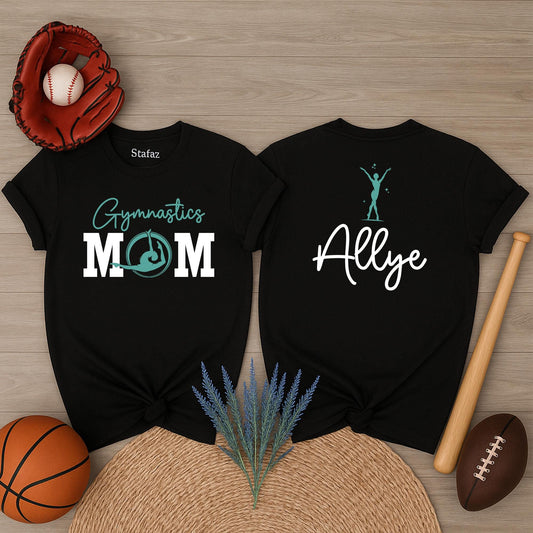 Gymnastics Mom Shirt: Custom Name Gym Mama Gift T-Shirt for Women, Heart on the Mat, Tumble & Cheer Gifts