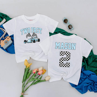 Two Fast Race Car Birthday Shirt for Boys Personalized 2nd Birthday Racecar Party Outfit Toddler Gift