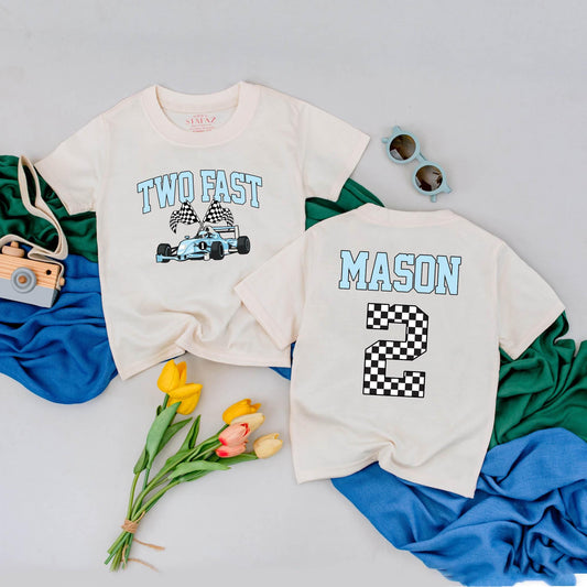Two Fast Race Car Birthday Shirt for Boys Personalized 2nd Birthday Racecar Party Outfit Toddler Gift