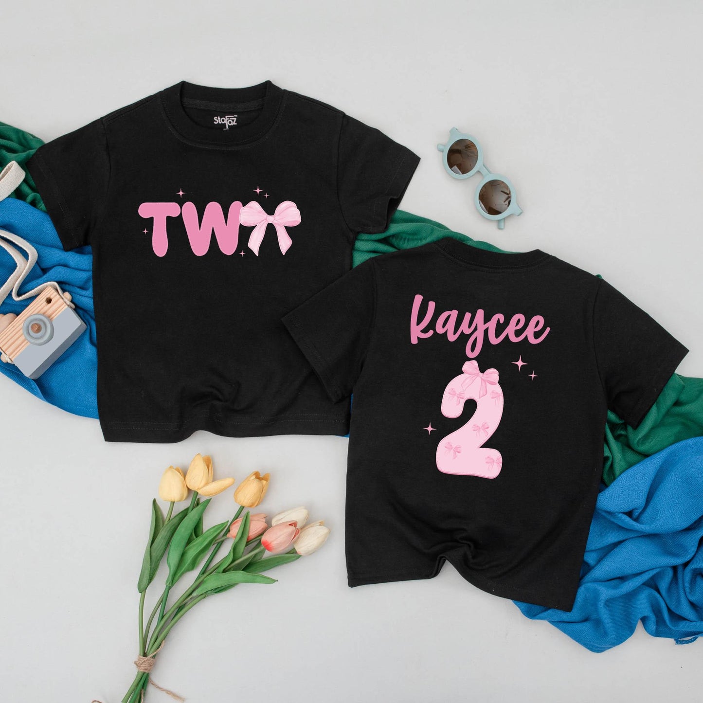 Personalized Two Birthday Girl Shirt Pink Bow Party Outfit Toddler Girl 2nd Birthday Gift Idea
