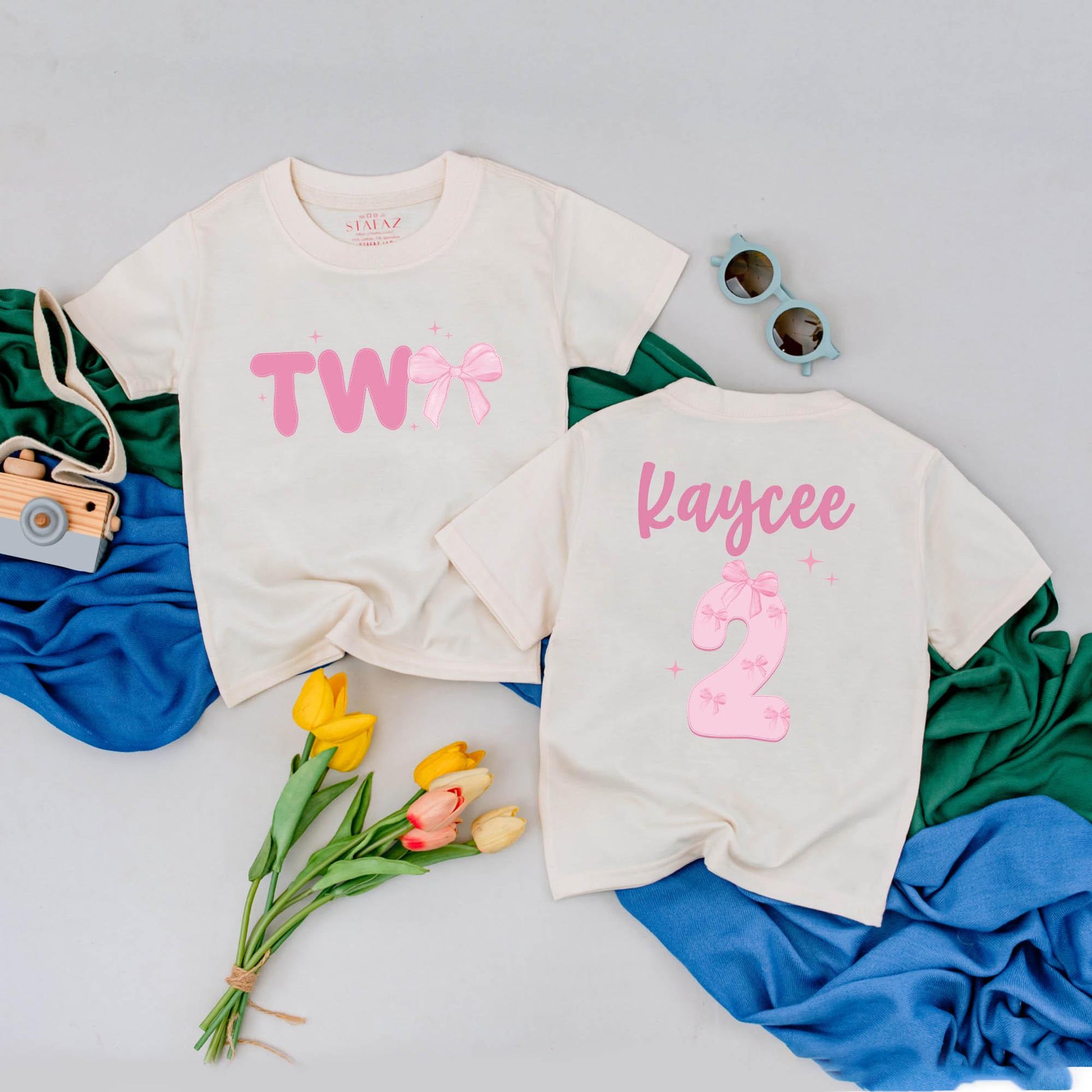 Personalized Two Birthday Girl Shirt Pink Bow Party Outfit Toddler Girl 2nd Birthday Gift Idea