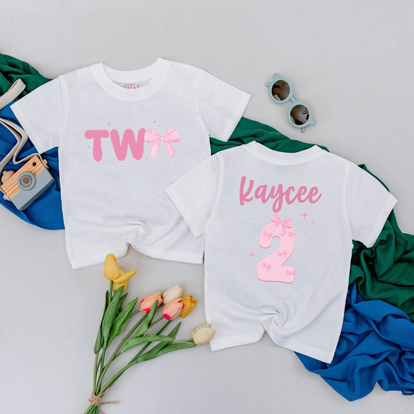 Personalized Two Birthday Girl Shirt Pink Bow Party Outfit Toddler Girl 2nd Birthday Gift Idea