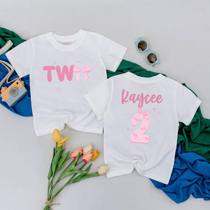 Personalized Two Birthday Girl Shirt Pink Bow Party Outfit Toddler Girl 2nd Birthday Gift Idea