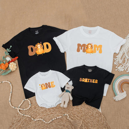One Little Turkey First Birthday Shirt for Baby Boy or Girl with Matching Family Mom Dad Thanksgiving Outfits