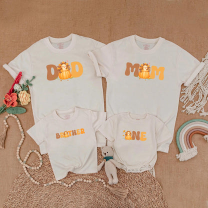 One Little Turkey First Birthday Shirt for Baby Boy or Girl with Matching Family Mom Dad Thanksgiving Outfits
