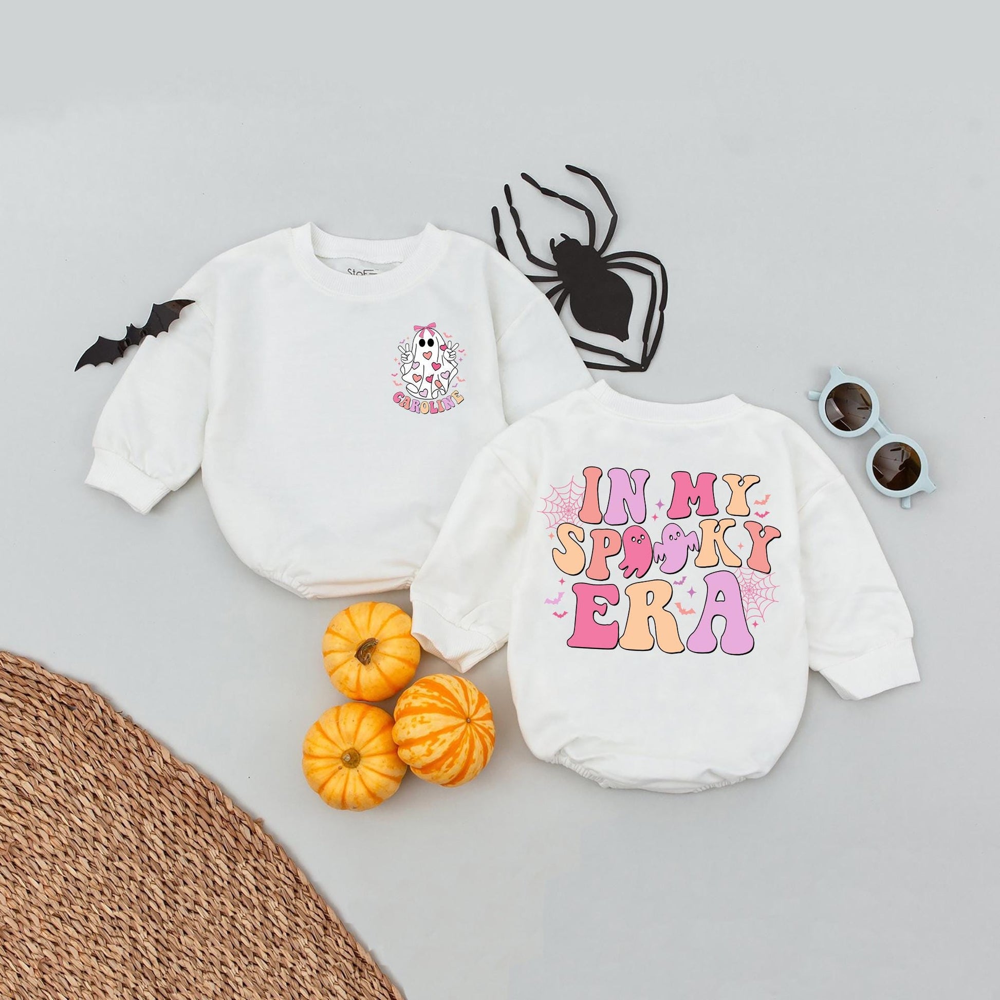 Personalized In My Spooky Era Baby Romper, Retro Halloween Ghost Outfit, Cute Fall Babysuit for Baby Girl/Boy, Whimsical Vintage Design (139 chars)