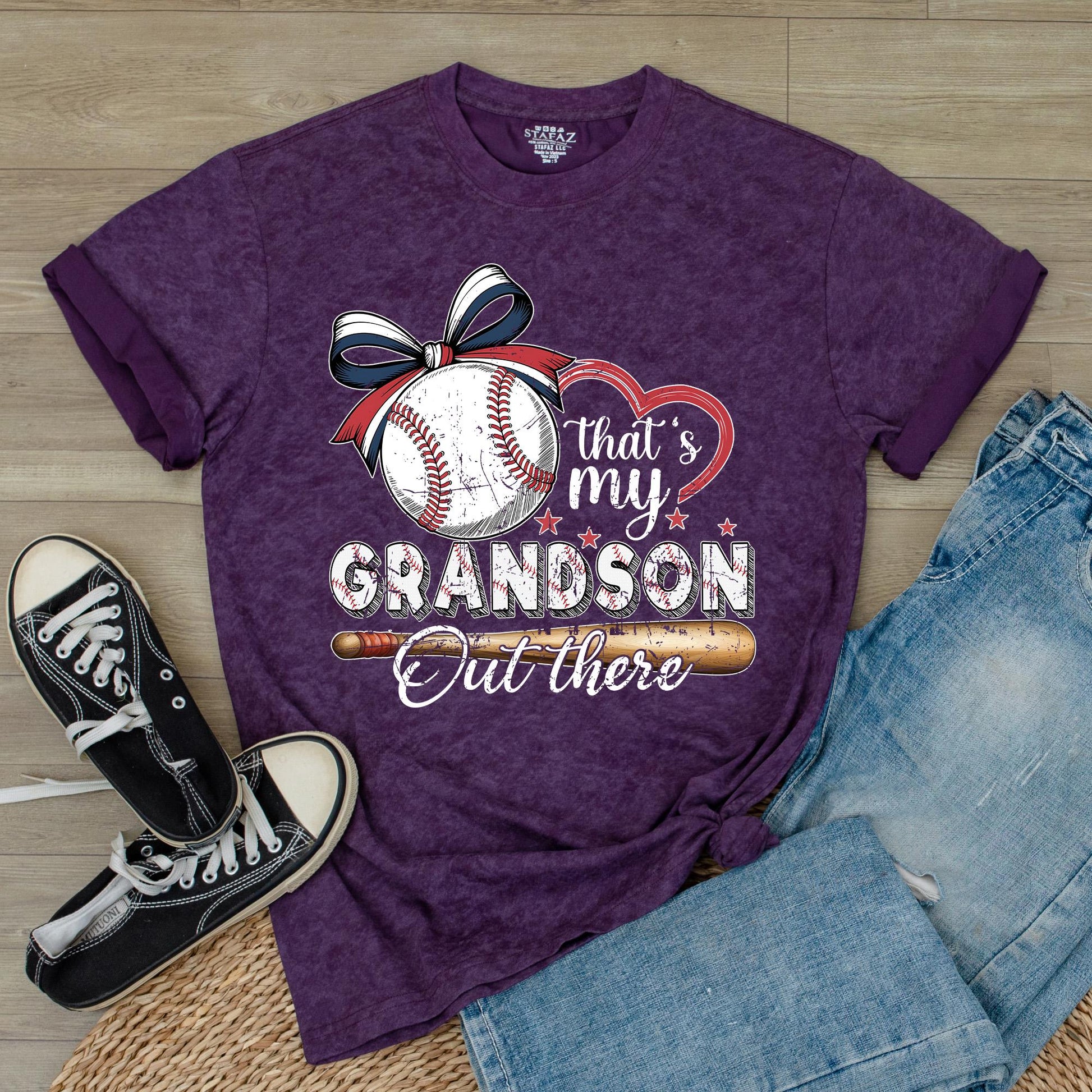 Custom "That's My Grandson Out There" Baseball Grandparent T-Shirt, Lover Fan Tee with Front & Back Print for Season Gift