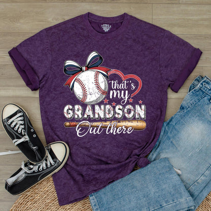 Custom "That's My Grandson Out There" Baseball Grandparent T-Shirt, Lover Fan Tee with Front & Back Print for Season Gift