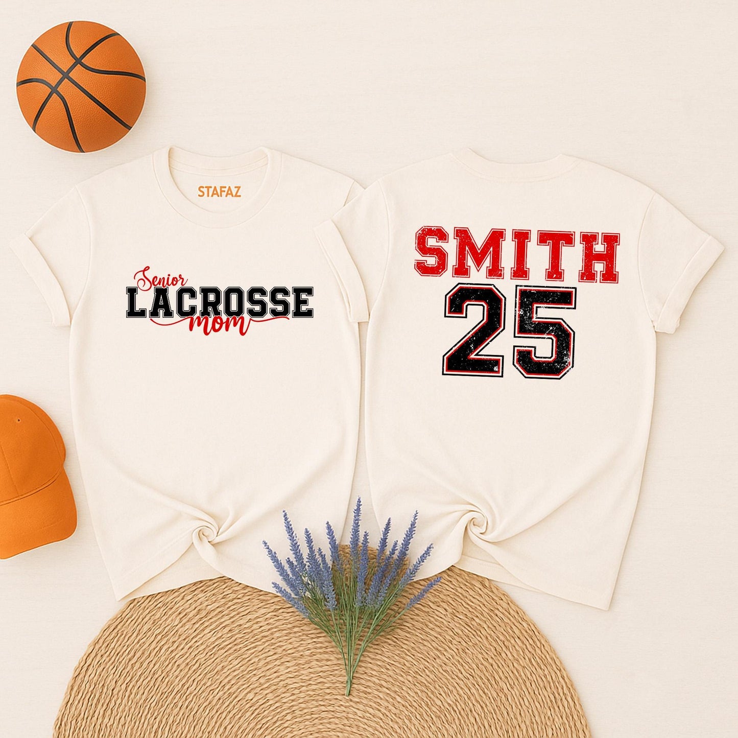 Personalized Lacrosse Mom T-Shirt Your Name & Number Spirit Wear Custom Lacrosse Team Fan Gift