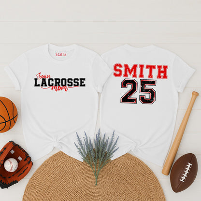 Personalized Lacrosse Mom T-Shirt Your Name & Number Spirit Wear Custom Lacrosse Team Fan Gift