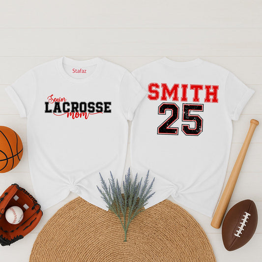 Personalized Lacrosse Mom T-Shirt Your Name & Number Spirit Wear Custom Lacrosse Team Fan Gift