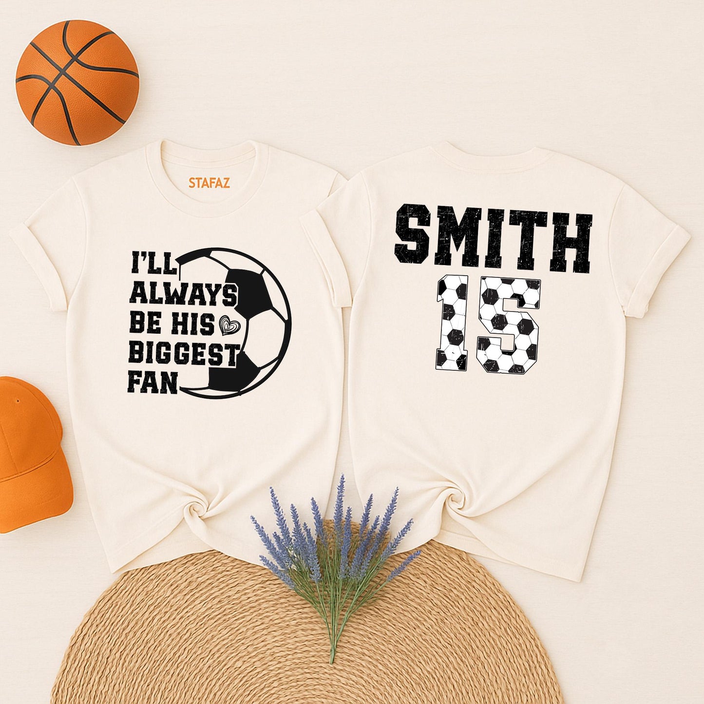 Custom Soccer Mom Shirt - I'll Always Be His Biggest Fan, Personalized Name & Number, Game Day Soccer Tee