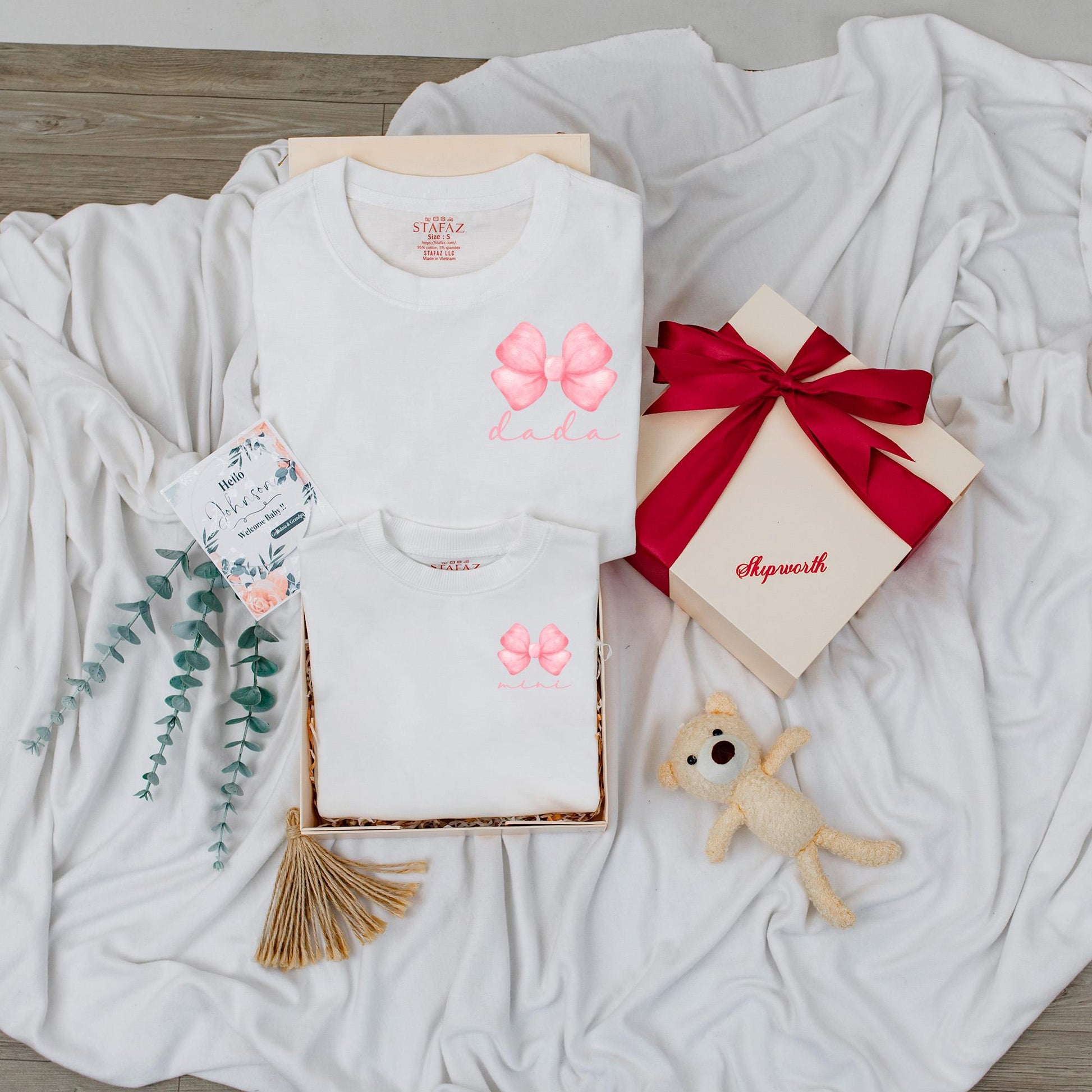 Mama and Mini Bow Matching Family T-Shirts Aesthetic Soft Girl Pink Ribbon Baby Toddler Fashion Outfit Comfortable Cotton Tee