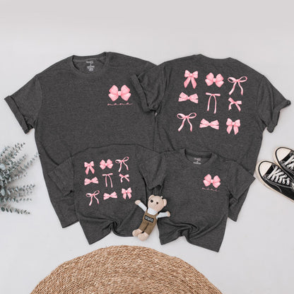 Mama and Mini Bow Matching Family T-Shirts Aesthetic Soft Girl Pink Ribbon Baby Toddler Fashion Outfit Comfortable Cotton Tee
