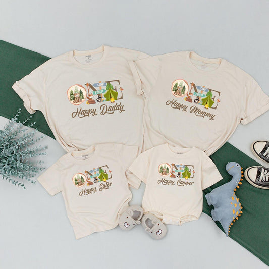 One Happy Camper First Birthday Shirt Toddler Camping Outfit Matching Family Tees Mommy and Me