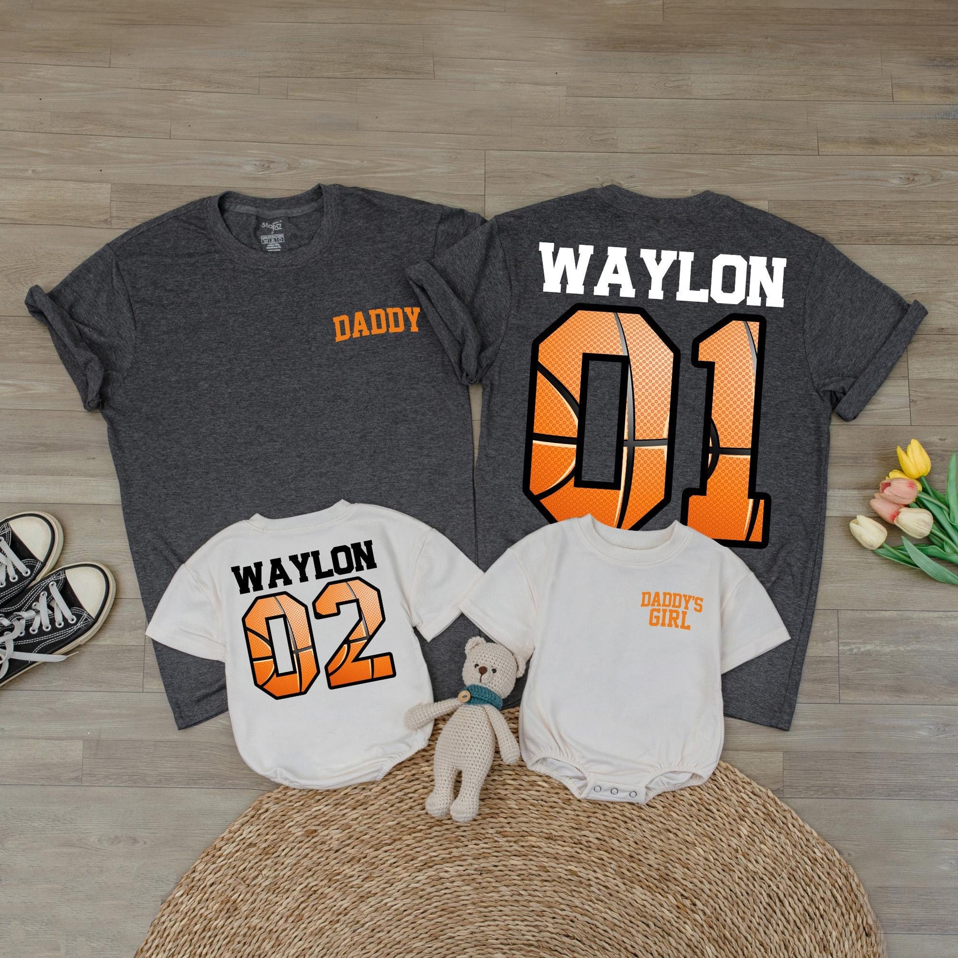 Basketball Daddy Daughter Son Matching Shirt Custom Name Number Parent Child Sport Tee Father's Day Gift