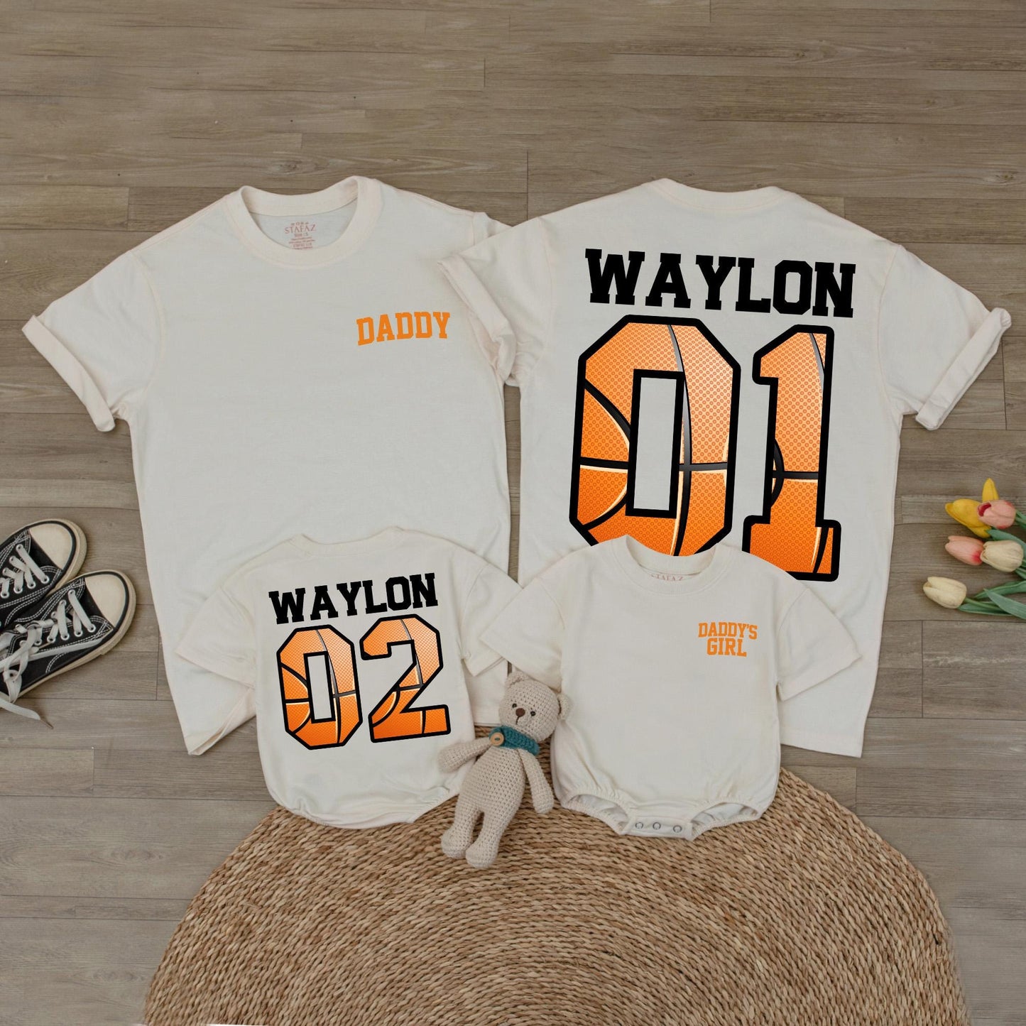 Basketball Daddy Daughter Son Matching Shirt Custom Name Number Parent Child Sport Tee Father's Day Gift