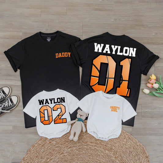 Basketball Daddy Daughter Son Matching Shirt Custom Name Number Parent Child Sport Tee Father's Day Gift