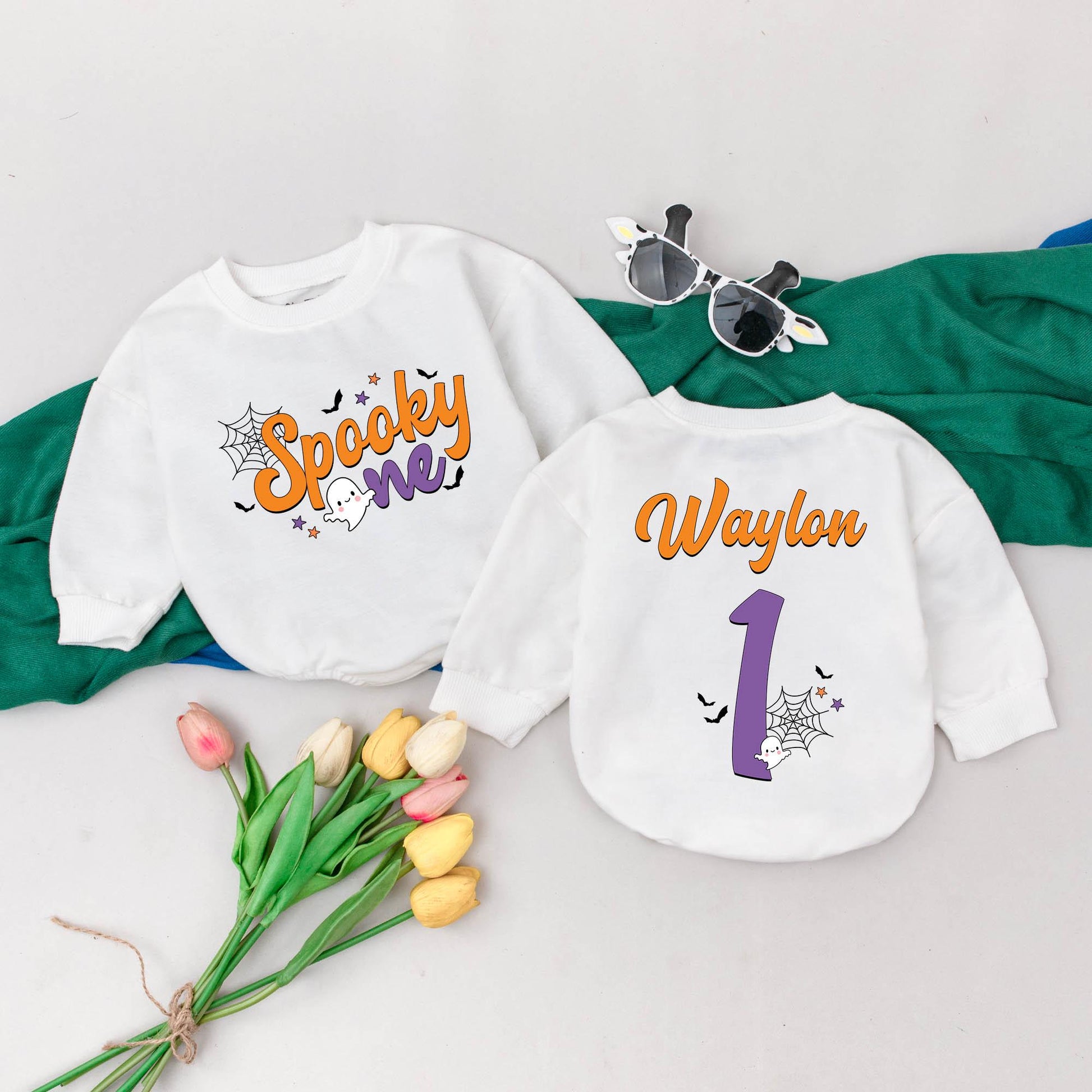 Spooky One Personalized Romper, First Halloween Baby Bodysuit, Boo Outfits, Custom Name, Soft Cotton, Fall Baby Shower Gift, Spooky Season (137 chars)