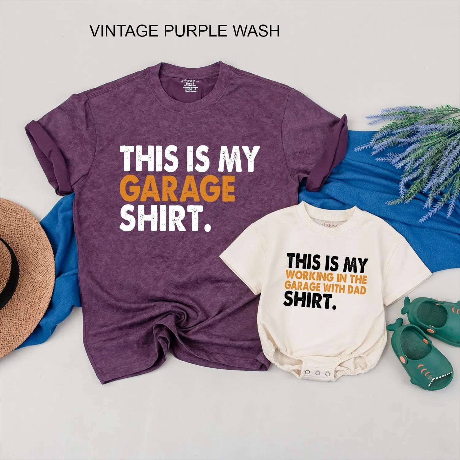 Father and Son Matching Garage Working Shirt for Dad and Little Helper Bonding Crew Comfortable Cotton Tee Handyman Apparel Perfect Fathers Day Gift