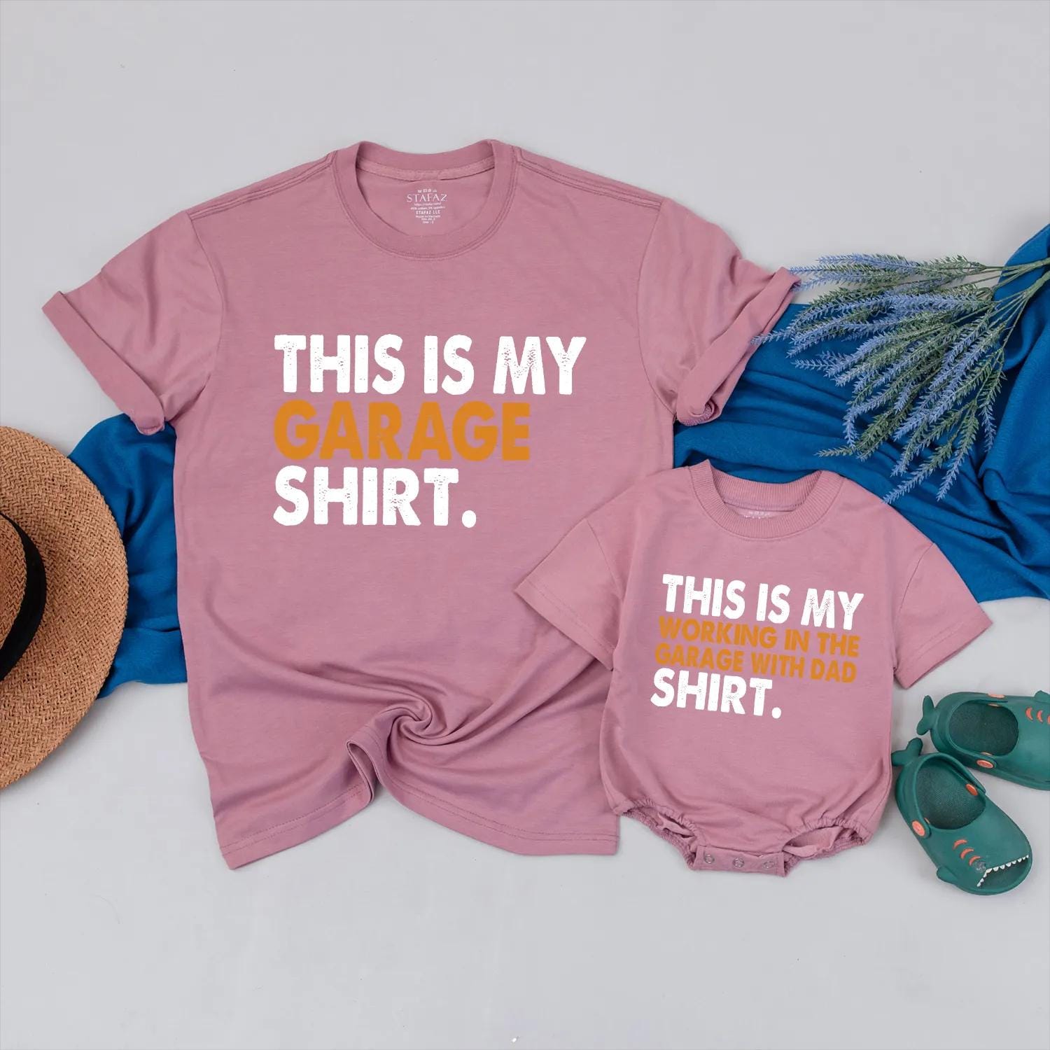 Father and Son Matching Garage Working Shirt for Dad and Little Helper Bonding Crew Comfortable Cotton Tee Handyman Apparel Perfect Fathers Day Gift