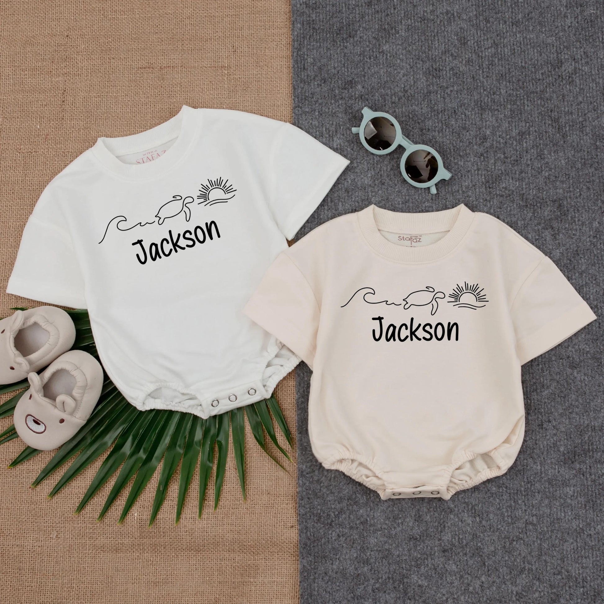Custom Name Baby Bubble Romper Ocean Turtle Sun Summer Outfit Short Sleeve Baby Clothes Beach Wear Baby Shower Gift Toddler Boy Girl