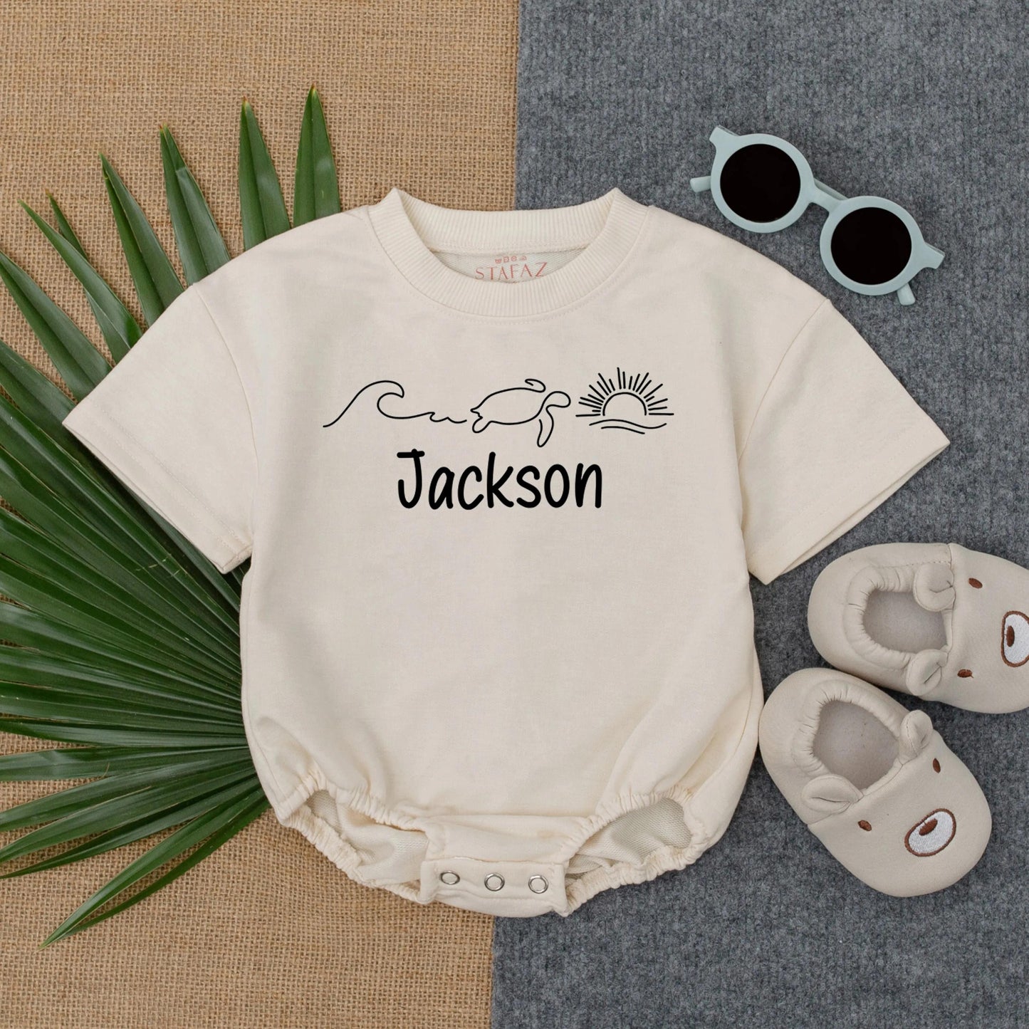 Custom Name Baby Bubble Romper Ocean Turtle Sun Summer Outfit Short Sleeve Baby Clothes Beach Wear Baby Shower Gift Toddler Boy Girl
