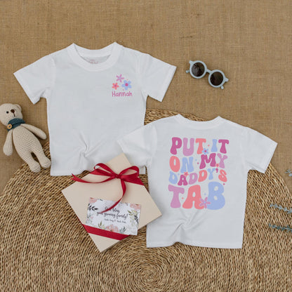 Daddy's Tab Funny Baby Romper, Put It On Daddy's Tab Bodysuit, Father's Day Gift, New Dad Outfit, Daddy's Girl Cotton Romper, Soft, Comfortable (137 chars)
