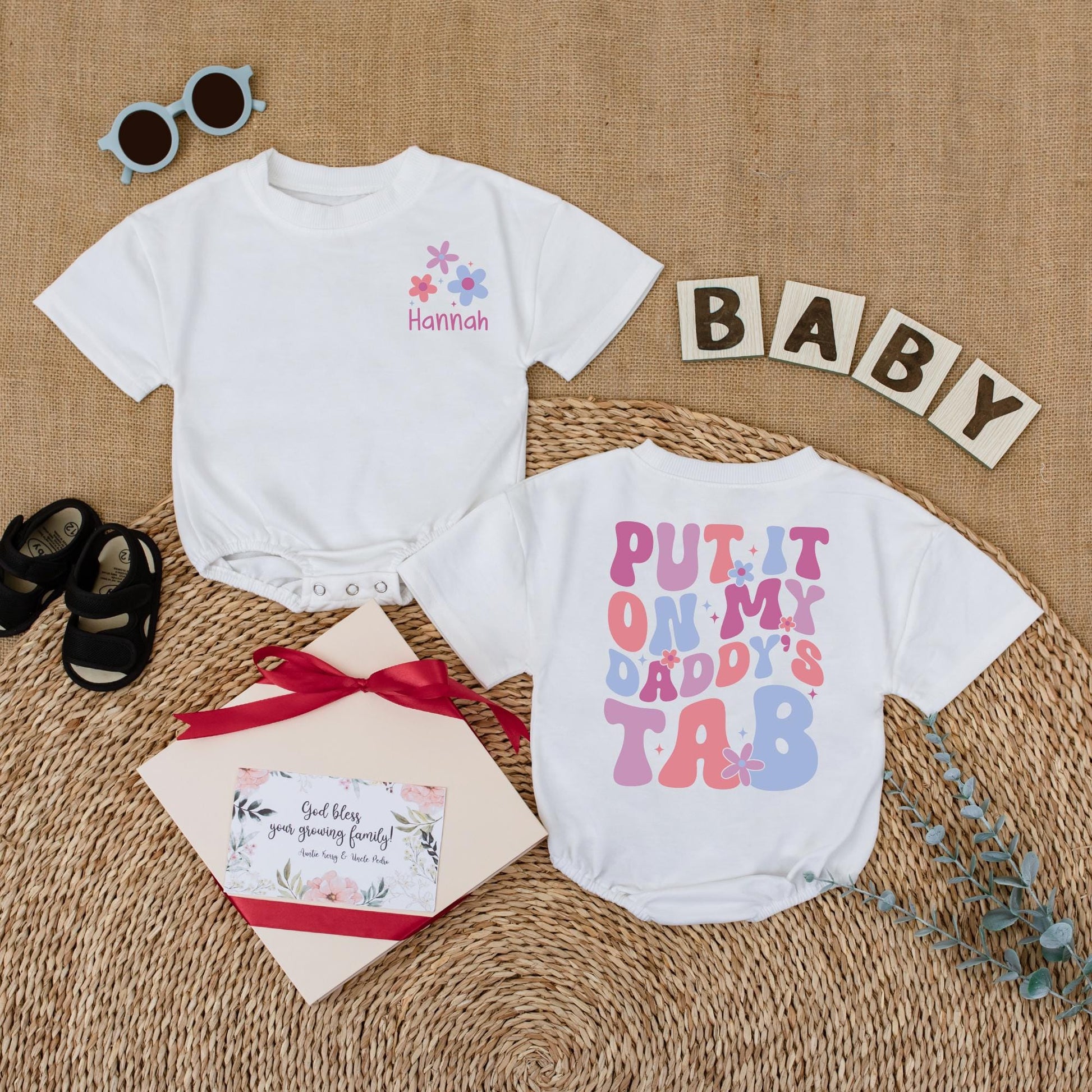 Daddy's Tab Funny Baby Romper, Put It On Daddy's Tab Bodysuit, Father's Day Gift, New Dad Outfit, Daddy's Girl Cotton Romper, Soft, Comfortable (137 chars)