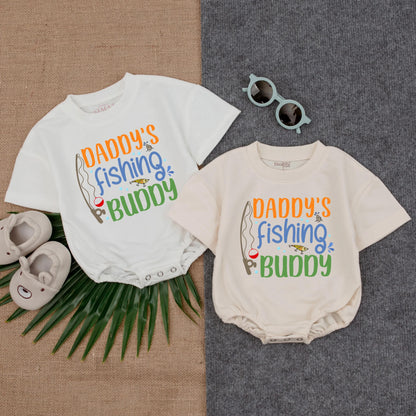 Daddy’s Fishing Buddy Baby Romper Short Sleeve Bubble Outfit for Baby Boys & Girls Adorable Summer Fun Baby Shower Gift Idea